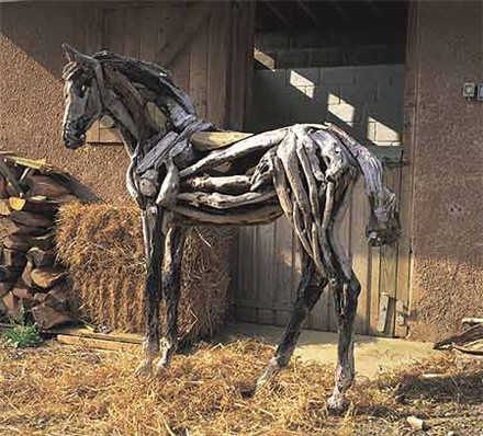 Nature Horses Using Driftwood