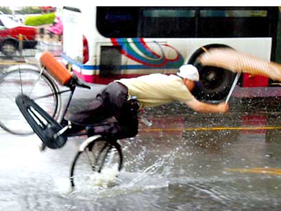 Cyclist Hits Puddle