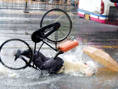 Cyclist Hits Puddle