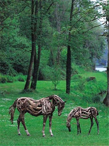 Nature Horses Using Driftwood